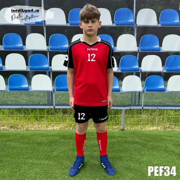 Kit echipament fotbal copii Patrick EF34 S, ROȘU CU NEGRU