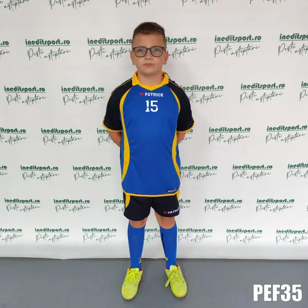 Kit echipament fotbal copii Patrick EF35 XS, ALBASTRU BLEUMARIN GALBEN
