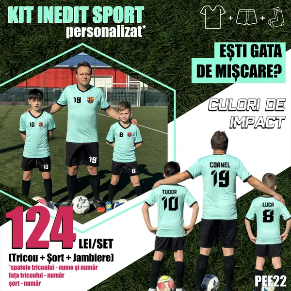 Kit echipament fotbal copii si adulti INEDIT SPORT PEF22 L, Verde deschis