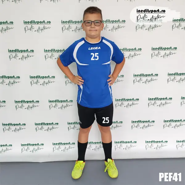 KIT Echipament fotbal copii si adulti personalizat - PEF41 3XS, Tricou albastru, sort negru