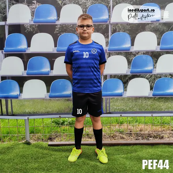 Kit echipament fotbal copii Softee EF44 14 ANI, ROYAL CU NEGRU