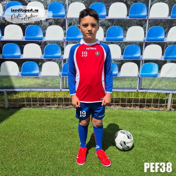 Kit echipament fotbal maneca lunga copii Patrick EF38 2XL, ROȘU CU ALBASTRU