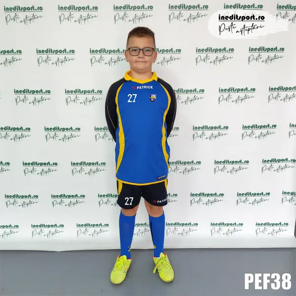 Kit echipament fotbal maneca lunga copii Patrick EF38 XS, BLEUMARIN ALBASTRU GALBEN