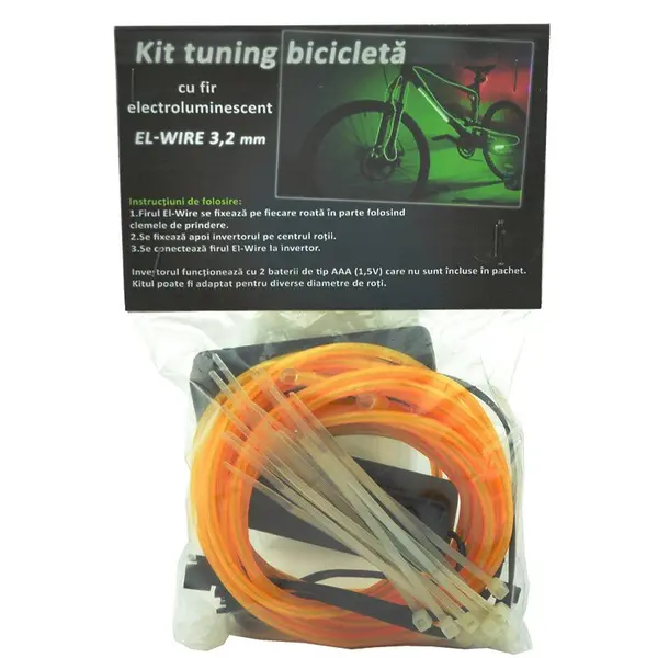 Kit fir luminos el wire pentru tuning roti bicicleta, lungime 4 m, invertoare incluse culoare galben