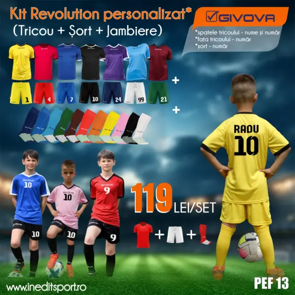 KIT GIVOVA Echipament fotbal personalizat copii si adulti PEF13 4XS, Albastru