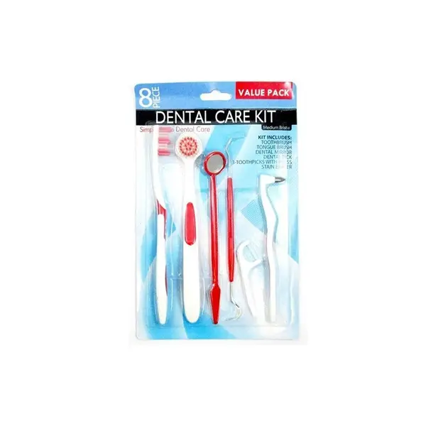 Kit Igiena Orala, pentru Curatare Dinti si Limba, din 8 Piese, pentru Profilaxie, culoare Rosie