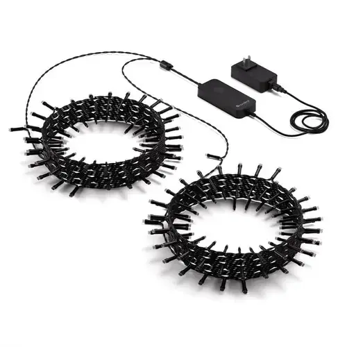 Kit iluminare LED Nanoleaf Essentials Holiday String Lights Starter Kit, 20 m, 250 lm, control vocal, sincronizare muzicala, Wi-Fi, RGB