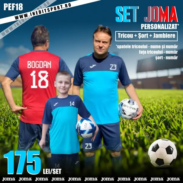 KIT JOMA Echipament fotbal personalizat copii si adulti PEF18 5XS, Albastru