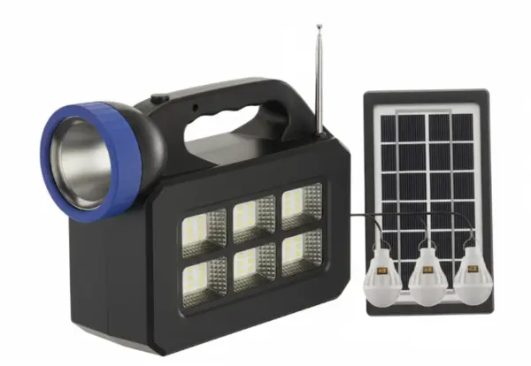 Kit lampa solara JORTAN cu 3 becuri putere 20W T08 cu radio