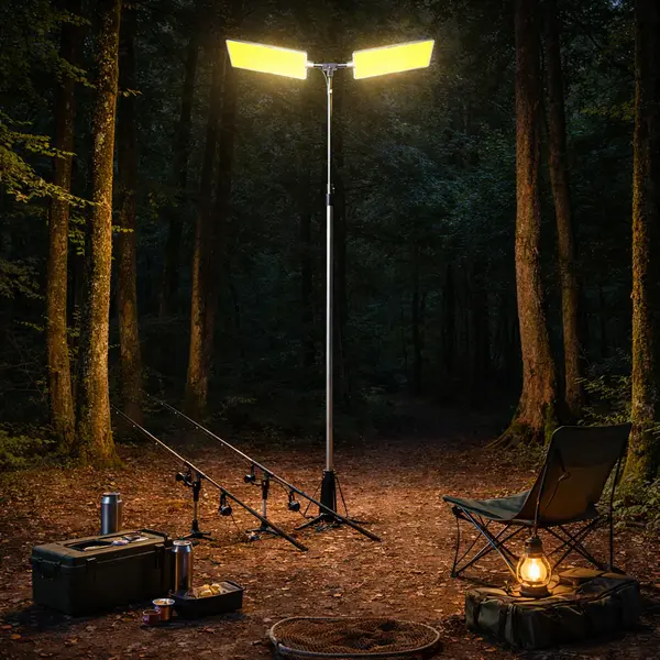 Kit Nocturna eLIVE FR-12, Proiector Camping LED 94W 9116lm, Waterproof, Brat Telescopic Ajutabil 5m, 3 Adaptoare 220V-AUTO-Cleme Crocodil Baterie, Telecomanda, Geanta Transport