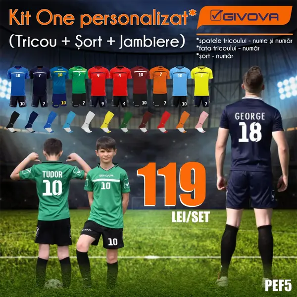 KIT One Personalizabil copii si adulti EF5 4XS, Tricou albastru, șort bleumarin