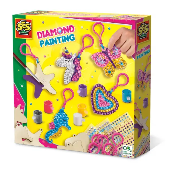 Kit pentru copii de pictat brelocuri din lemn si lipit diamante