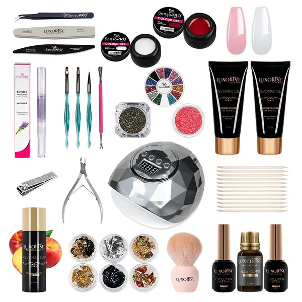 Kit Polygel REVOMAX LUXORISE Vision Sculpt cu Lampa + CADOURI