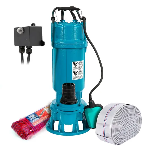 Kit Pompa Pompa apa murdara cu tocator si cutit, IBO FURIATKA 1500, 1500W, debit 400l/min, 2 toli, Furtun 20m si cordelina 20m