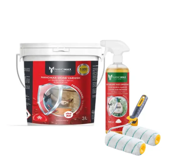 KIT Protecție Gresie Mată & Poroasă Sigilant Protectie Efect Mat/Lucios, 3L, Nanomax + Detergent Bio 1L Curatare Gresie Mată/Poroasă + Trafalet, Nan