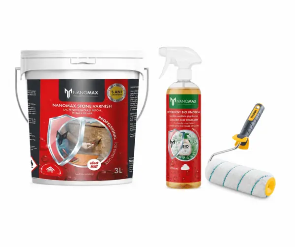 KIT Protecție Gresie Mată & Poroasă Sigilant Protectie Efect Mat/Lucios, 3L, Nanomax + Detergent Bio 1L Curatare Gresie Mată/Poroasă + Trafalet, Nan