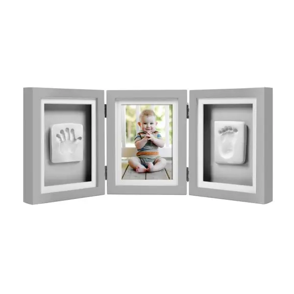 Kit rama foto tripla gri cu amprente manuta si piciorus Pearhead
