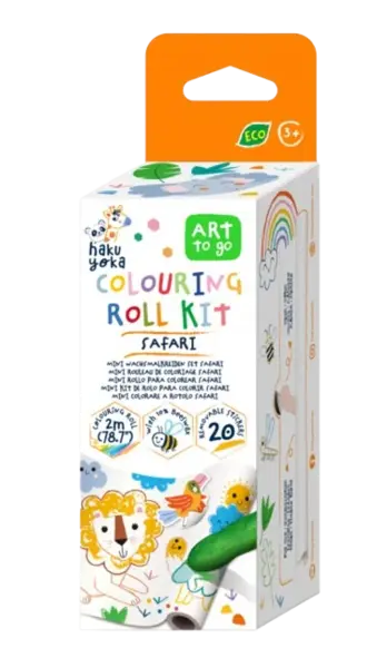 Kit rola de desenat - 2 m, include stickere si 4 creioane colorate cerate, Safari - Haku Yoka