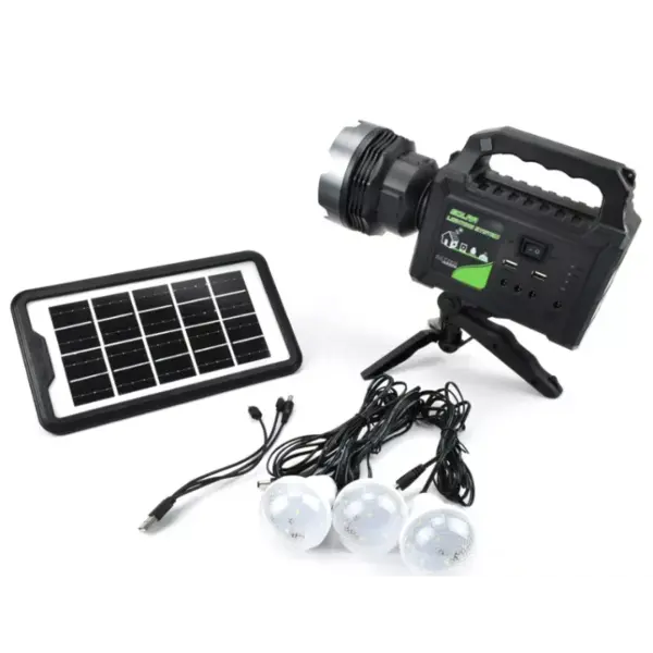 Kit Solar GDPlus GD-P70 - 3 Becuri LED 150lm + Lanterna 500lm + Trepied + Power Bank 6000mAh