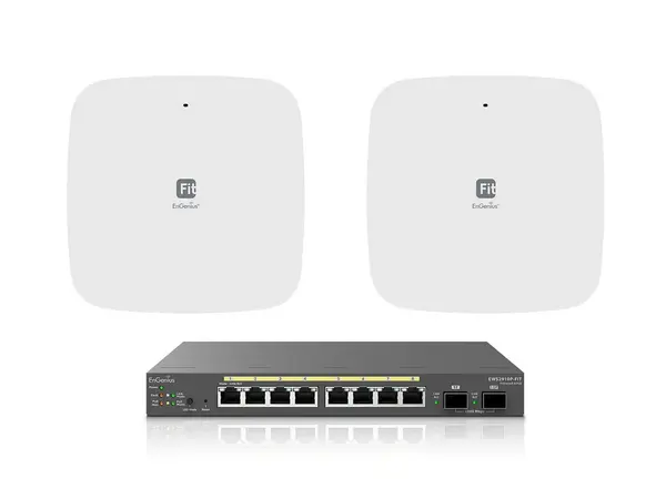 Kit Starter pentru retea, Switch cu 8 Porturi Gigabit + 2 AP-uri Wi-Fi 6, EnGenius KitFITOfficeBasic