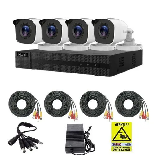 Kit supraveghere Hikvision Hilook, 4 camere 2MP, IR 20m, DVR 4 canale, 2MP, Autocolant
