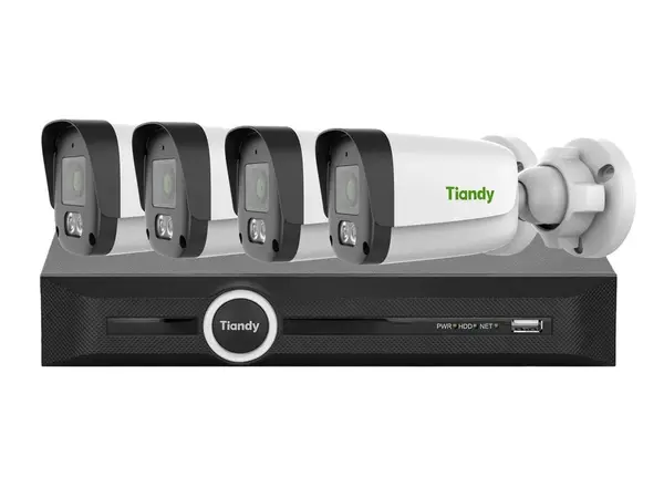 Kit supraveghere IP PoE Tiandy, 4 camere, 5MP, NVR 10 canale, KIT-TN5MPOE