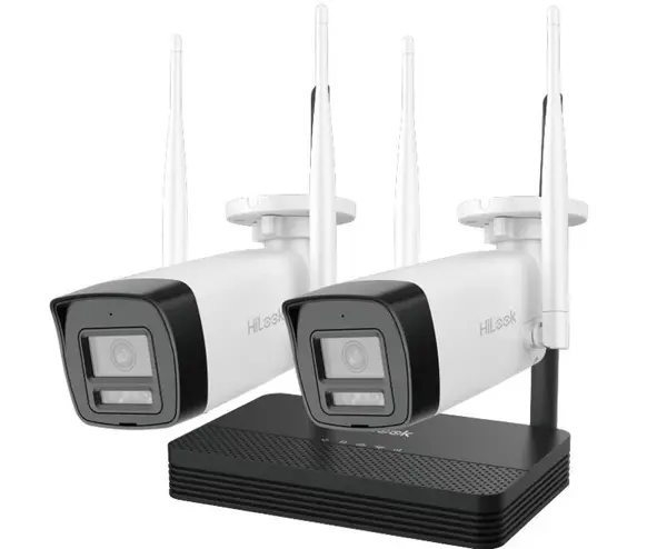 Kit supraveghere IP wireless HiLook EasyLink IKS-2044BH-PH/W, 2 camere bullet, 4MP, IR 30m, Audio, slot microSD, NVR 4 canale, 20Mbps