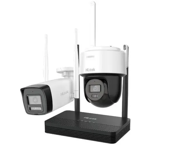 Kit supraveghere IP wireless HiLook EasyLink wire free IKS-2044BPH-PH/W, 1 camera dome, 1 camera bullet, 4MP, Audio, NVS