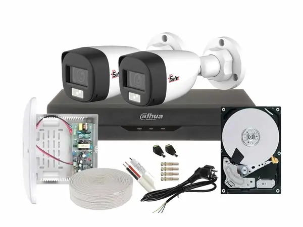 Kit supraveghere video 2 camere, complet, 2MP FULL HD, IR 20m, 1 x HDD, SAF2E22-1TB-SHQ-DH