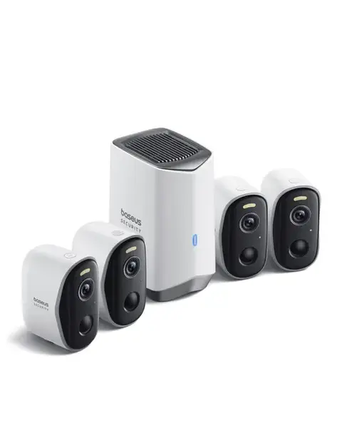 Kit supraveghere video Baseus Security N1 Plus, 2K HD, IP67, Night Vision, Autonomie 270 zile, HomeStation H1 + 4 camere video (Alb)