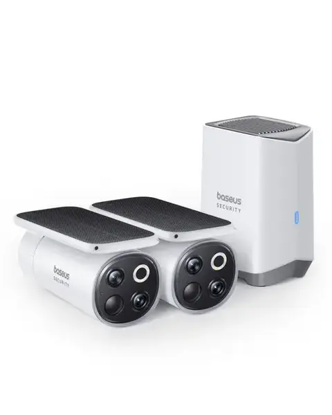 Kit supraveghere video Baseus Security S1 Pro, Wireless, 3K, IP67, Panou Solar integrat, HomeStation H1 + 2 camere video (Alb)