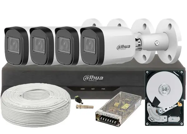 Kit supraveghere video complet, 2 MP Full HD, IR 30m, 2 Terabyte stocare, gata de instalare, Dahua DH4E22-2TB-SHQ