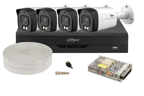 Kit supraveghere video, DVR, 4 camere, 5MP, lentila 2.8mm, IR si LED, accesorii, Dahua, KITDAH5MP40EXTACC