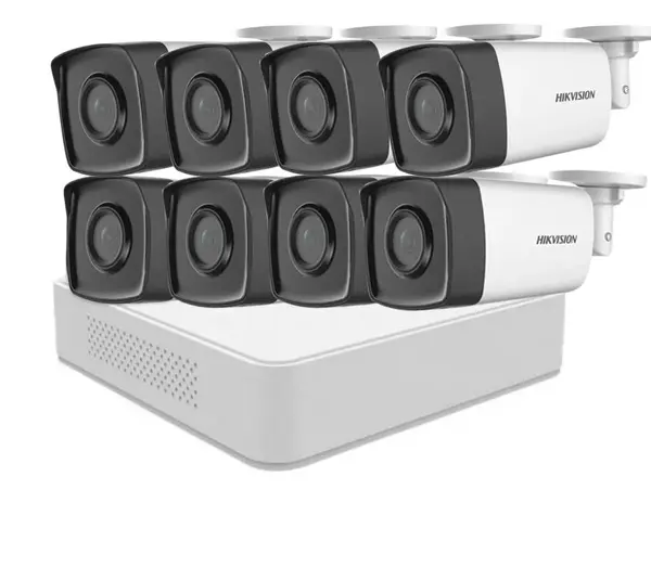 Kit supraveghere video, DVR cu 8 camere tip bullet, smart IR 40m, Hikvision SAF-8XFHDIR40
