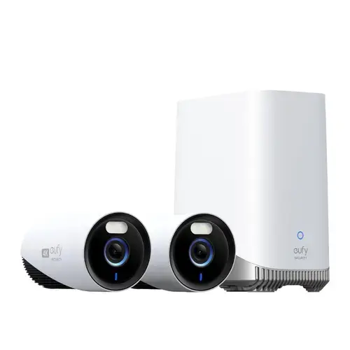 Kit supraveghere video eufyCam E330 (Professional), Rezolutie 4K, AI, Supraveghere 24/7, HomeBase 3 + 2 camere video, Alb