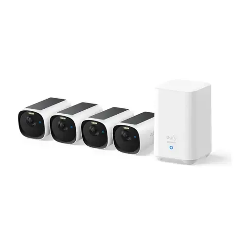 Kit supraveghere video eufyCam E40, 2K HD, Incarcare solara, MaxColour Vision, Homebase 2 + 4 camere video