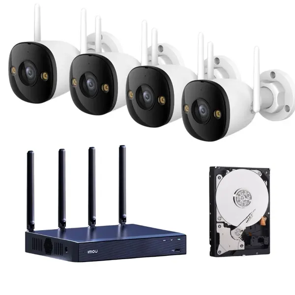 Kit supraveghere video Wi-Fi IMOU cu 4 camere si HDD inclus, vedere nocturna, detectare inteligenta, audio bidirectional, monitorizare din telefon