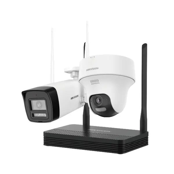 Kit supraveghere WiFi mixt HikVision Easy-Link HiLook IKS-2042BTH-PH/W, 2 MP, 2.8 mm, IR 30 / 20 m, lumina alba 15 m, microfon, difuzor, detectie miscare, slot card