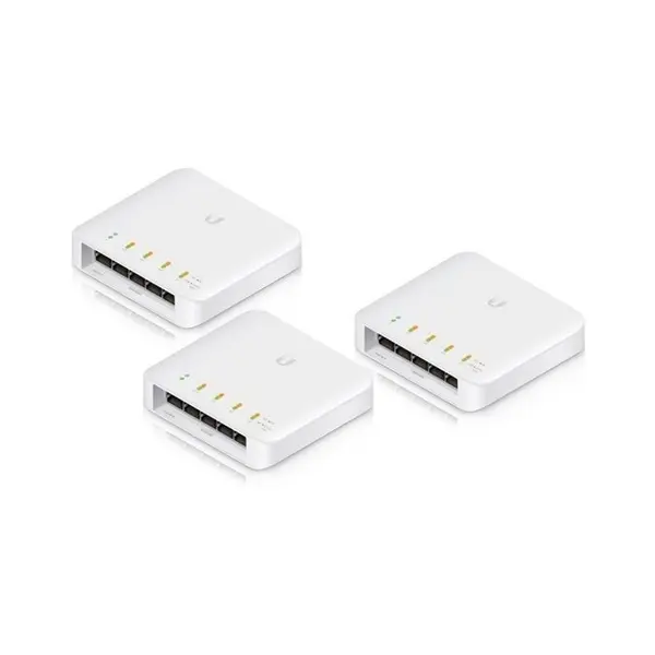 Kit switch Ubiquiti UniFi Switch Flex, 5 porturi, PoE+, Layer 2, 46 W buget, cu management, 3 bucati