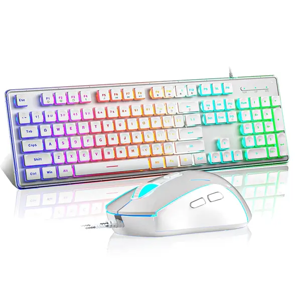 Kit Tastatura, Mouse Gaming RGB, 104 Taste Subtiri cu Functii Multimedia, Alb - Default Title