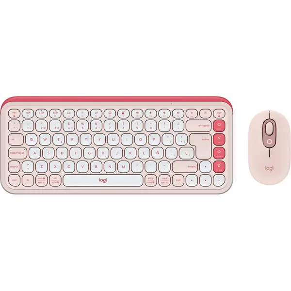 Kit tastatura + mouse Logitech Pop Icon Combo, Wireless, Rose/Off White