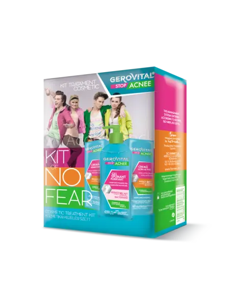 Kit Tratament Antiacnee: Gel De Curățare Spumant, Cremă Antiacneică Ultra-activă, Cremă Sebum Control Matifiantă, Gerovital Stop Acnee