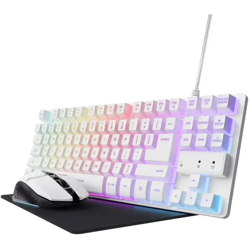 Kit Trust GXT 794W 3-in-1, Tastatura Wired, Mouse Wireless, USB, MousePad (Alb/Negru)