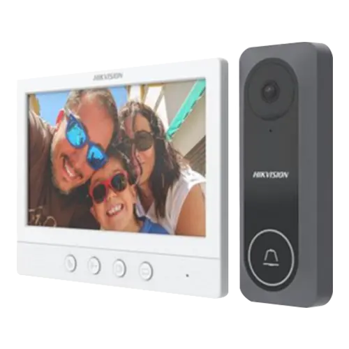 Kit videointerfon analogic, ecran 7 inch, conectare 4 fire pentru 1 familie, IR - Hikvision DS-KIS212