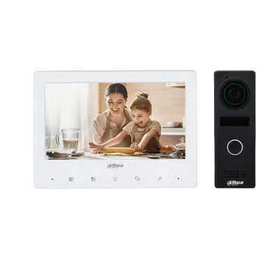Kit videointerfon Dahua analog, 7 inch, 1 usa, camera 1.3MP, deblocare, apel vocal, apel video si volum, KTA03M