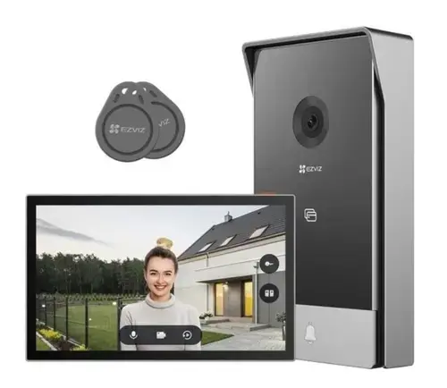 Kit videointerfon EZVIZ HP5, 2MP, Wi-Fi 6, monitor 7 inch, RFID, comunicare bidirectionala, control aplicatie, slot microSD, CS-HP5(2MP)
