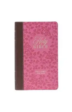 KJV Holy Bible, Giant Print Standard Size Faux Leather Red Letter Edition - Thumb Index & Ribbon Marker, King James Version, Brown/Pink Berry - Christian Art Gifts