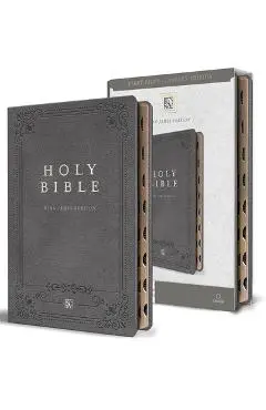 KJV Holy Bible, Giant Print Thinline Large Format, Gray Premium Imitation Leathe R with Ribbon Marker, Red Letter, and Thumb Index - Origin