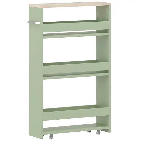 kleankin Cărucior de depozitare cu 3 niveluri cărucior de stocare etajeră pe roți cu mâner - 48 x 15 x 80 cm verde | Aosom Romania