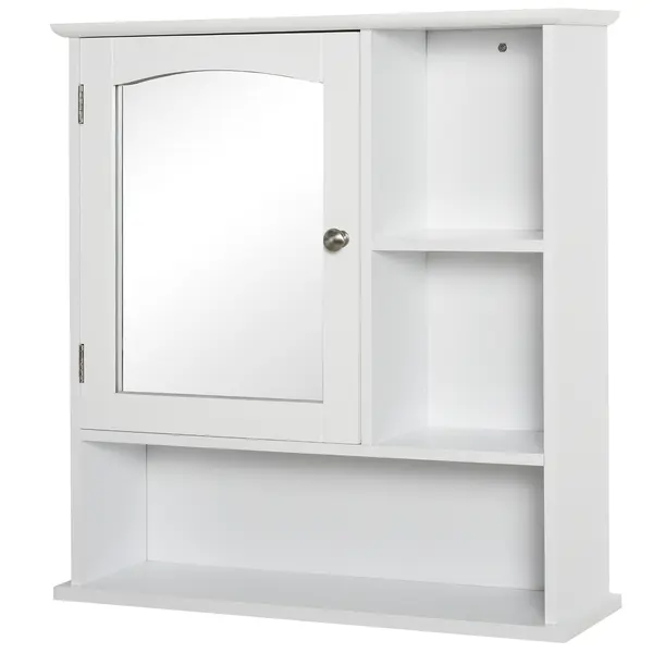 kleankin Dulap cu oglindă de perete pentru baie Dulap de depozitare pentru toaletă cu 1 ușă Niche + rafturi laterale din MDF Alb | Aosom Romania
